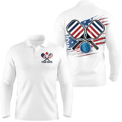 Maxcorners American Flag Patriotic Custom Pickleball Polo Shirts For Men, Personalized Pickleball Outfits