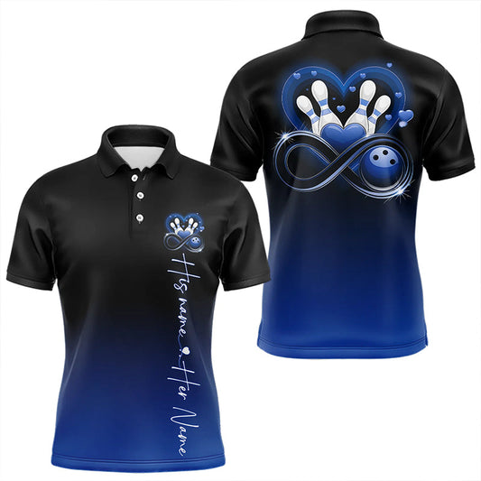 Maxcorners Black And Blue Custom Valentines Bowling Polo Shirts For Men And Women Infinity Love Couple Shirt