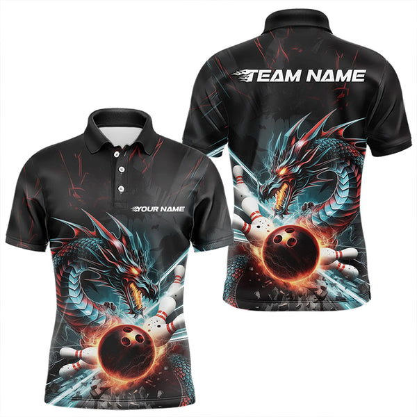 Maxcorners Custom Dragon Bowling Team Polo Shirts For Men, Dragon Bowling League Shirt Bowlers Outfit