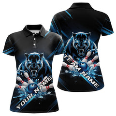 Maxcorners Custom Black And Blue Panther Bowling Polo Shirts For Men, Bowling Team Uniform LM112