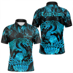 Maxcorners Custom Blue Fire Flame Viking Dragon Bowling Polo Team Shirts For Men, Celtic Bowling Shirt LM113