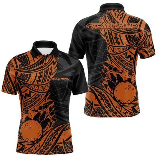 Custom Black And Orange Maori Style Koru Spiral Tribal Men Bowling Polo Team Shirt 5 LM1203