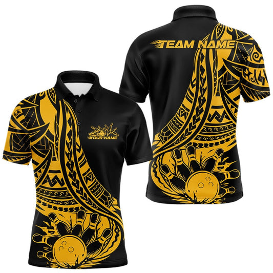 Custom Black And Yellow Maori Style Koru Spiral Tribal Men Bowling Polo Team Shirt 2 LM1203