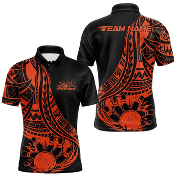 Custom Black And Orange Maori Style Koru Spiral Tribal Men Bowling Polo Team Shirt 1 LM1203