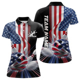 Maxcorners Custom Us Flag Bowling League Shirts, Patriotic Bowling Team Polo & Quarter Zip For Men And Women
