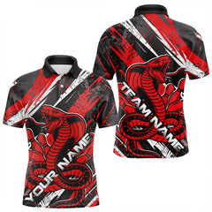 Maxcorners Custom Black And Red Cobra Snake Bowling Jerseys, Bowling Team Polo Shirts For Men LM1202