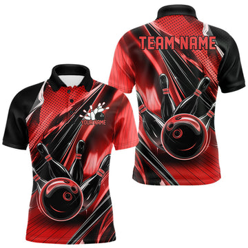 Maxcorners Custom Black And Red Bowling Jerseys For Men, Bowling Team Polo Shirts With Name