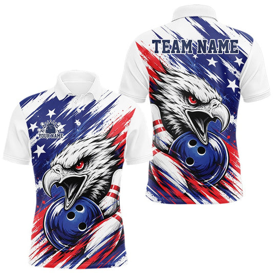 Maxcorners Custom Patrotic Eagle Bowling Men Polo Team Shirt, US Flag Bowling Jerseys LM1705