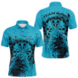 Maxcorners Custom Grunge Splatter Blue Wolf Dart Men Polo Shirt, Wolf Dart Team Jerseys LM1610