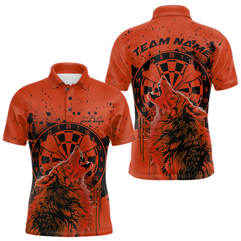 Maxcorners Custom Grunge Splatter Orange Wolf Dart Men Polo Shirt, Wolf Dart Team Jerseys LM1610