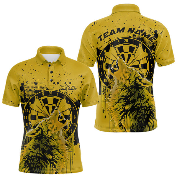 Maxcorners Custom Grunge Splatter Yellow Wolf Dart Men Polo Shirt, Wolf Dart Team Jerseys LM1610