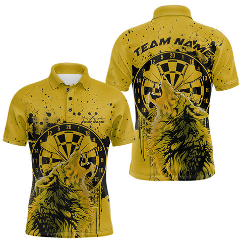Maxcorners Custom Grunge Splatter Yellow Wolf Dart Men Polo Shirt, Wolf Dart Team Jerseys LM1610
