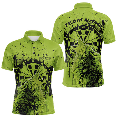 Maxcorners Custom Grunge Splatter Olive Green Wolf Dart Men Polo Shirt, Wolf Dart Team Jerseys LM1610
