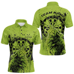 Maxcorners Custom Grunge Splatter Olive Green Wolf Dart Men Polo Shirt, Wolf Dart Team Jerseys LM1610