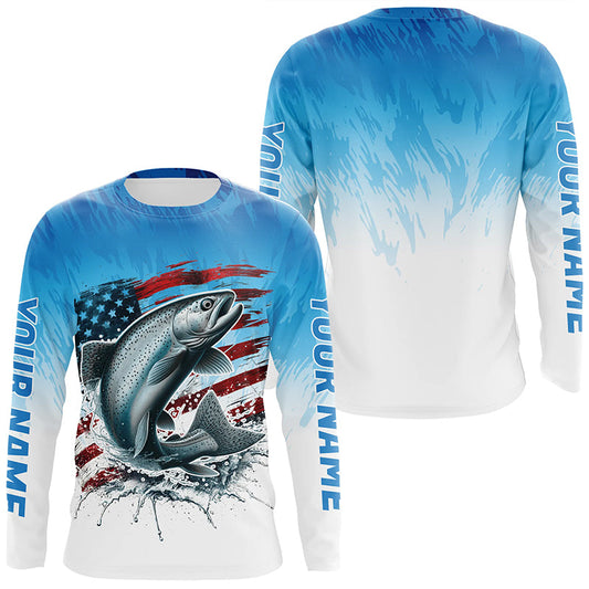Maxcorners Custom Patriotic Chinook Salmon Long Sleeve Fishing Shirts, Salmon Saltwater Flag Fishing Shirt LM0201