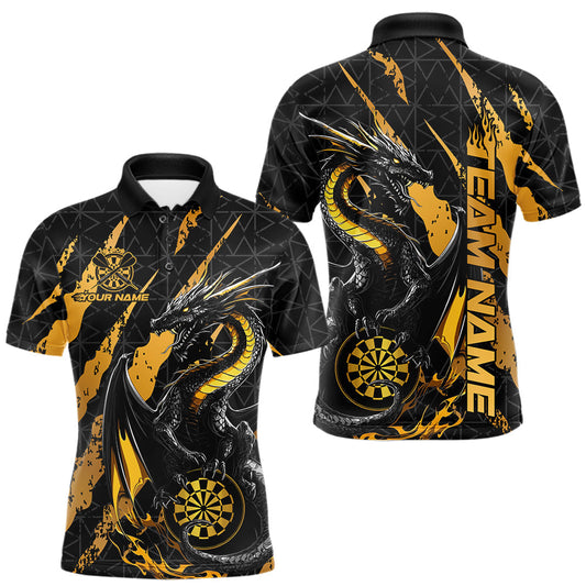 Maxcorners Custom Black And Gold Dragon Dart Men Polo Shirts, Team Dart Jerseys LM2602