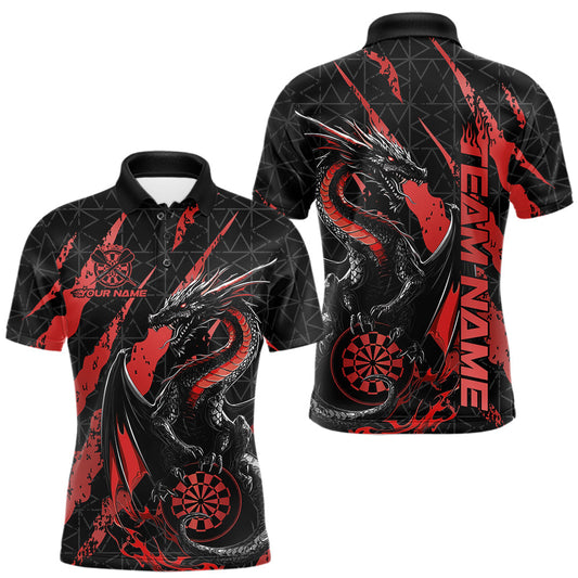 Maxcorners Custom Black And Red Dragon Dart Men Polo Shirts, Team Dart Jerseys LM2602