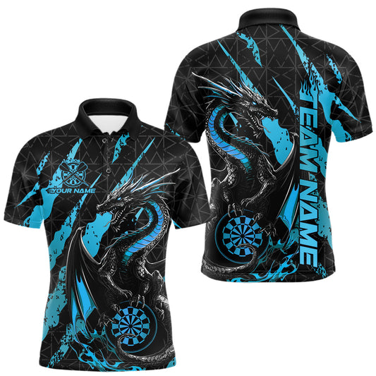 Maxcorners Custom Black And Blue Dragon Dart Men Polo Shirts, Team Dart Jerseys LM2602