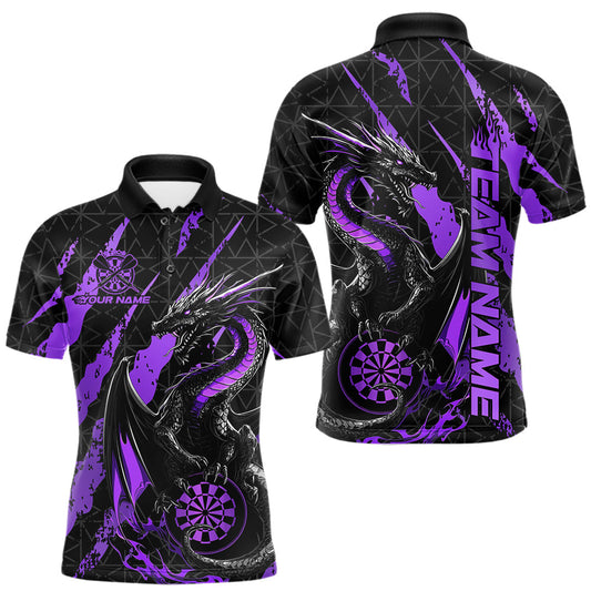 Maxcorners Custom Black And Purple Dragon Dart Men Polo Shirts, Team Dart Jerseys LM2602