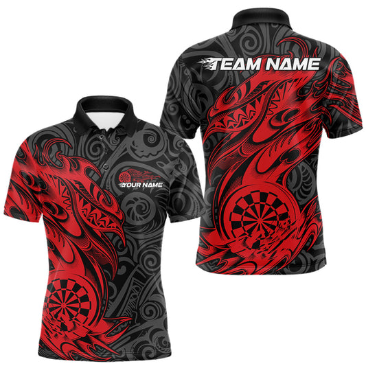 Maxcorners Custom Black And Red Tribal Polynesian Dart Team Men Shirts, Niho Mano Dart Shirt LM2602