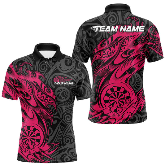 Maxcorners Custom Black And Pink Tribal Polynesian Dart Team Men Shirts, Niho Mano Dart Shirt LM2602