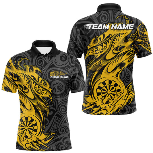 Maxcorners Custom Black And Yellow Tribal Polynesian Dart Team Men Shirts, Niho Mano Dart Shirt LM2602