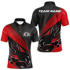 Maxcorners Custom Black And Red Flame Bowling Men Polo Shirt, Team Bowling League Shirt