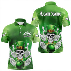 Maxcorners Custom Celtic St Patricks Day Bowling Polo Team Shirts For Men, Shamprock Skull Bowling Shirt