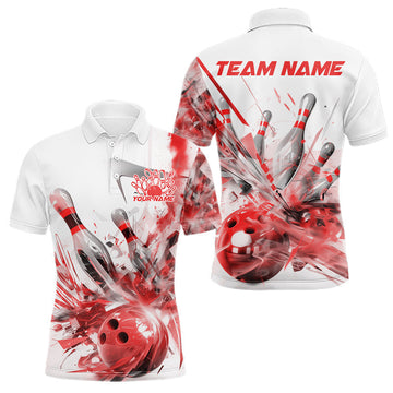 Maxcorners Custom Black And Red Men Bowling Team Shirts, Bowling League Shirt Bowlers Outfit LM2602