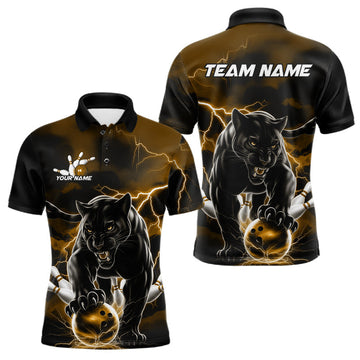 Maxcorners Yellow Thunder Lightning Custom Panther Men Bowling Polo Shirts, Panther Bowling Jerseys LM2602