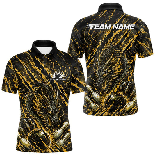 Maxcorners Yellow Custom Mytical Energy Dragon Bowling Team Shirts For Men, Women And Kid, Dragon Mark Bowling Tournament Jerseys