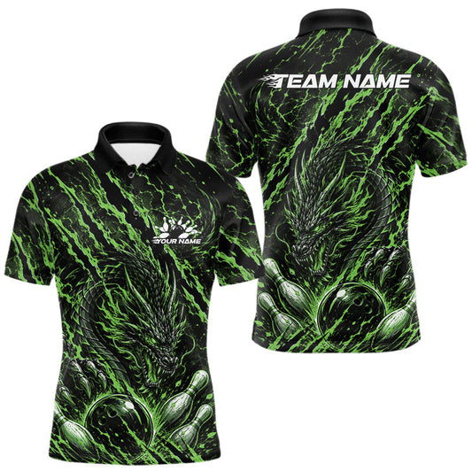 Maxcorners Green Custom Mytical Energy Dragon Bowling Team Shirts For Men, Women And Kid, Dragon Mark Bowling Tournament Jerseys