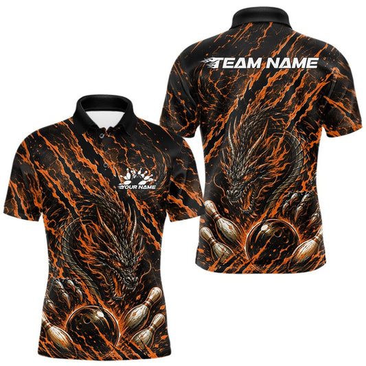 Maxcorners Orange Custom Mytical Energy Dragon Bowling Team Shirts For Men, Women And Kid, Dragon Mark Bowling Tournament Jerseys