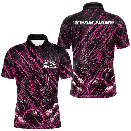 Maxcorners Pink Custom Mytical Energy Dragon Bowling Team Shirts For Men, Women And Kid, Dragon Mark Bowling Tournament Jerseys