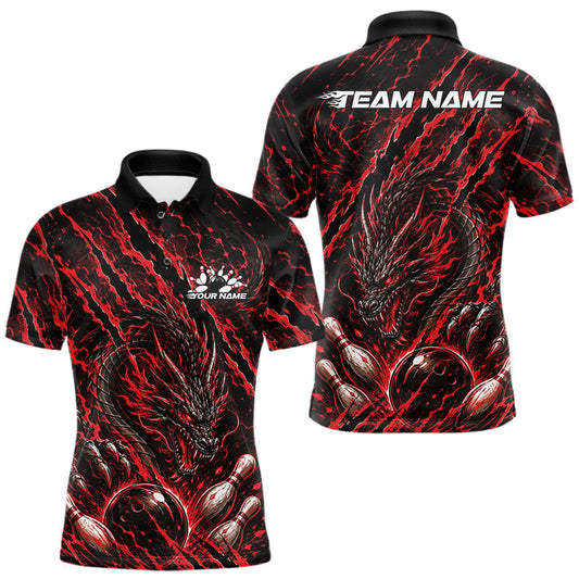 Maxcorners Red Custom Mytical Energy Dragon Bowling Team Shirts For Men, Women And Kid, Dragon Mark Bowling Tournament Jerseys