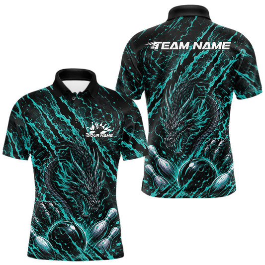 Maxcorners Teal Custom Mytical Energy Dragon Bowling Team Shirts For Men, Women And Kid, Dragon Mark Bowling Tournament Jerseys