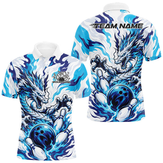 Maxcorners Blue Custom Dynamic Flame Dragon Bowling Jerseys For Men, Women And Kid, Bowling Team League Shirt Bowler Outfit LM2806