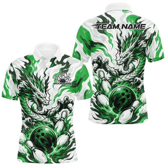 Maxcorners Green Custom Dynamic Flame Dragon Bowling Jerseys For Men, Women And Kid, Bowling Team League Shirt Bowler Outfit LM2806