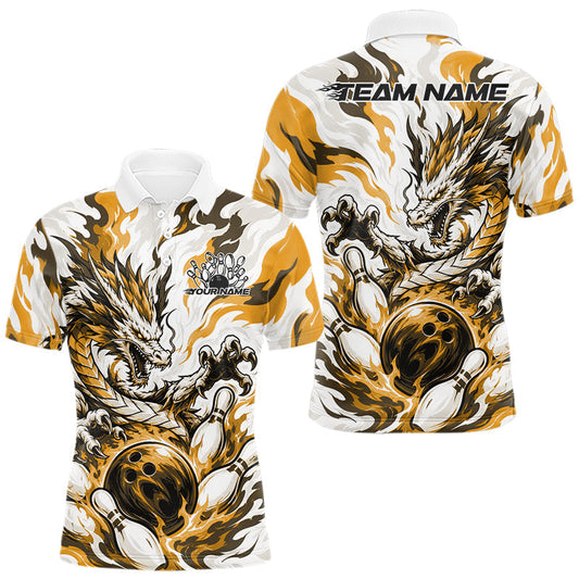 Maxcorners Yellow Custom Dynamic Flame Dragon Bowling Jerseys For Men, Women And Kid, Bowling Team League Shirt Bowler Outfit LM2806