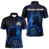 Maxcorners Custom Blue Flame Grim Reaper Skull Dart Men Polo Shirts, Halloween Dart Team Outfits LM1610