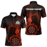 Maxcorners Custom Orange Flame Grim Reaper Skull Dart Men Polo Shirts, Halloween Dart Team Outfits LM1610