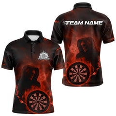 Maxcorners Custom Orange Flame Grim Reaper Skull Dart Men Polo Shirts, Halloween Dart Team Outfits LM1610