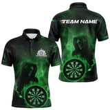 Maxcorners Custom Green Flame Grim Reaper Skull Dart Men Polo Shirts, Halloween Dart Team Outfits LM1610