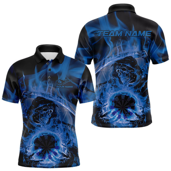 Maxcorners Custom Blue Flame Grim Reaper Halloween Dart Men Polo Shirts For Team, Dart Jerseys LM1610