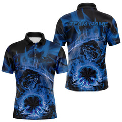 Maxcorners Custom Blue Flame Grim Reaper Halloween Dart Men Polo Shirts For Team, Dart Jerseys LM1610