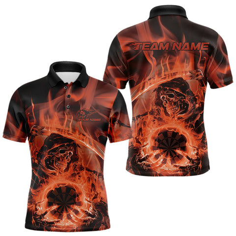 Maxcorners Custom Orange Flame Grim Reaper Halloween Dart Men Polo Shirts For Team, Dart Jerseys LM1610