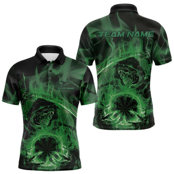 Maxcorners Custom Green Flame Grim Reaper Halloween Dart Men Polo Shirts For Team, Dart Jerseys LM1610