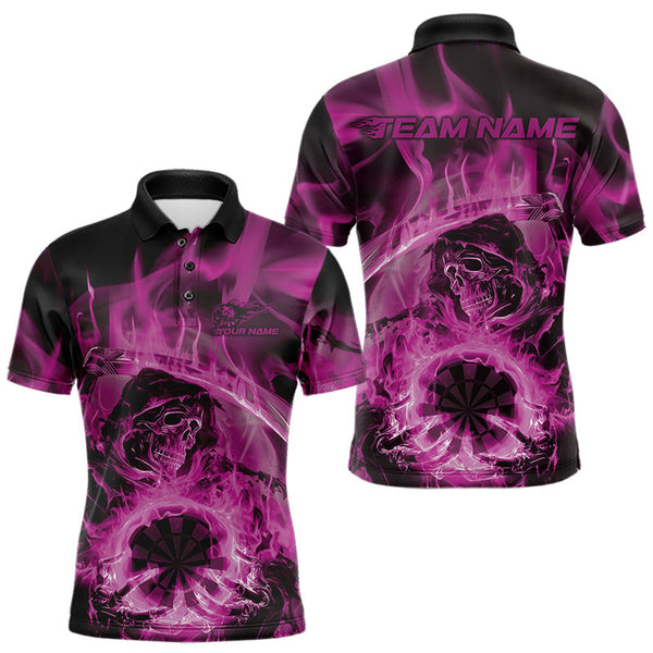 Maxcorners Custom Pink Flame Grim Reaper Halloween Dart Men Polo Shirts For Team, Dart Jerseys LM1610
