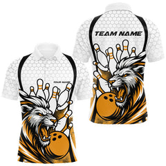 Maxcorners Custom Yellow Lion Bowling Men Polo Shirt, Lion Bowling Team League Shirt LM1411
