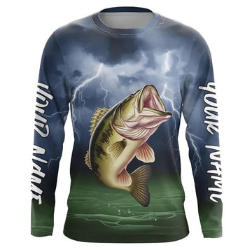 Maxcorners Thunder Lightning Custom Largemouth Bass Long Sleeve Tournament Fishing Shirts, Bass Fishing Jerseys LM0201